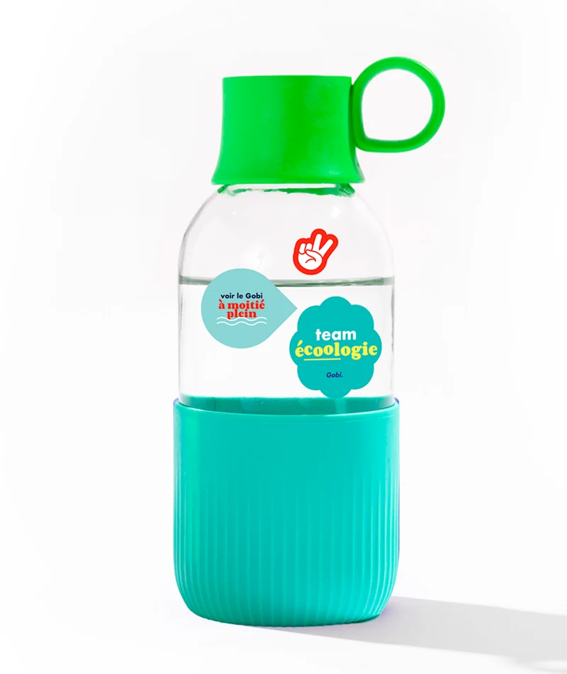 Gourde en verre multi-couleur + une planche de stickers offerte