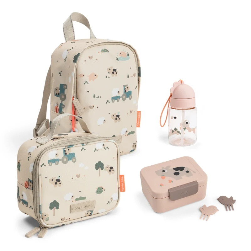 tiny farm dagplejesæt med madkassetaske - sand/pudder