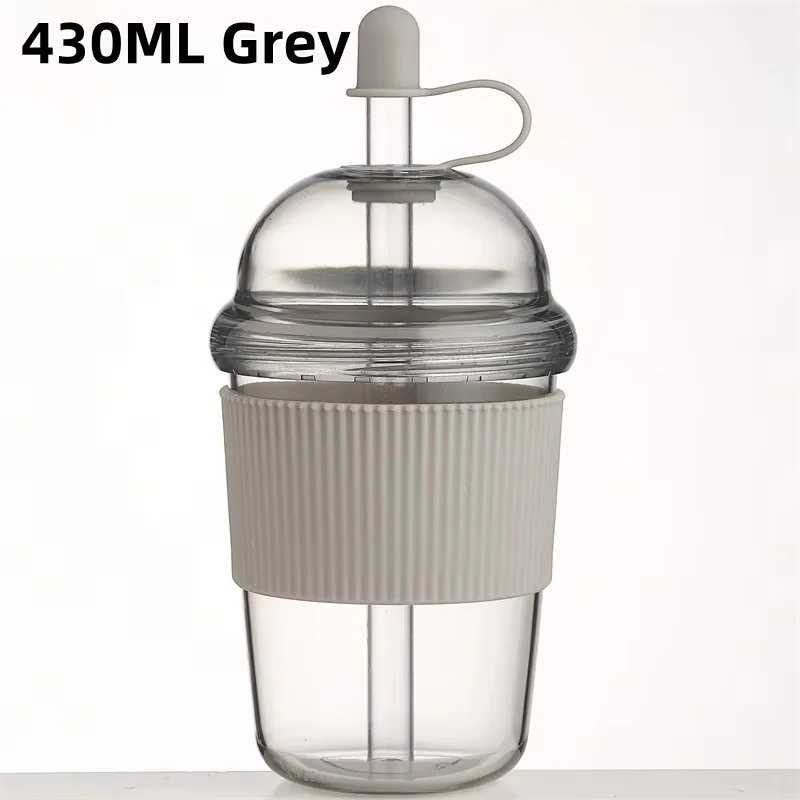 Gourde à café en plastique sans BPA 430 ml à paille