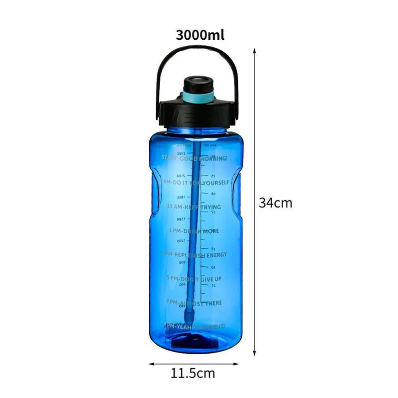 Gourde de sport en plastique sans BPA 1,5 L à 3 L à paille à cordelette
