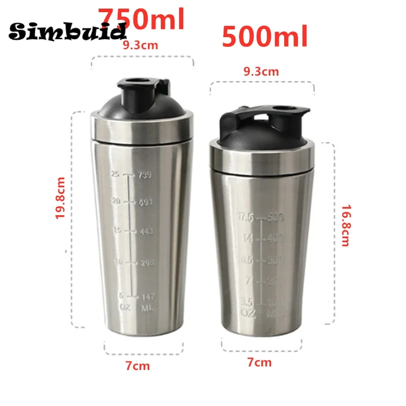 Gourde de sport en inox 500 ml à 750 ml shaker anti-fuite