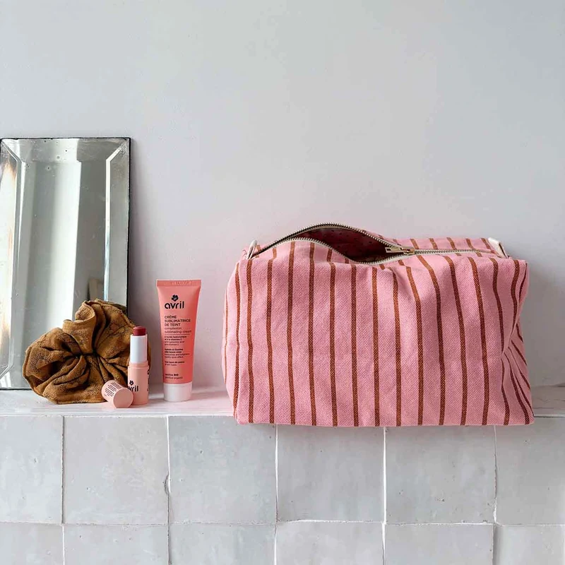 Trousse de Toilette Rayures Pecan / Strawberry - Rose In April