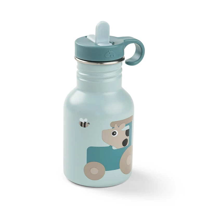 Flaske rustfrit stål - Tiny farm - Blå - 350 ml
