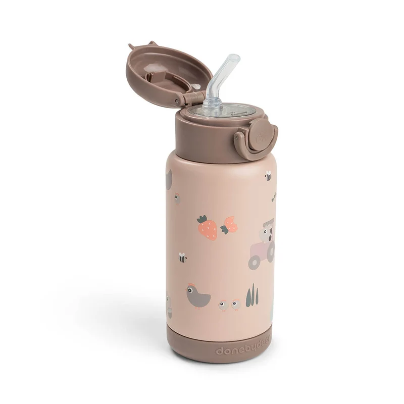Termoflaske med sugerør – Drikkedunk m/sugerør – Tiny farm – Pudder – 340 ml