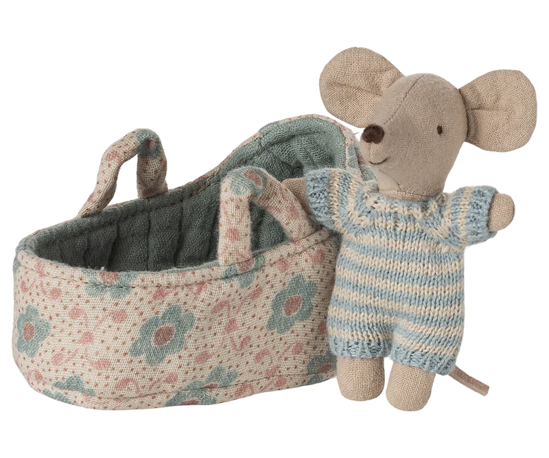 Bébé souris dans son couffin - Bleu