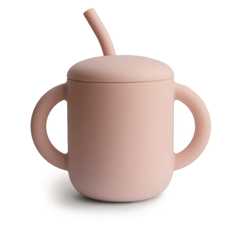 Tasse et Paille en Silicone Rose - Mushie
