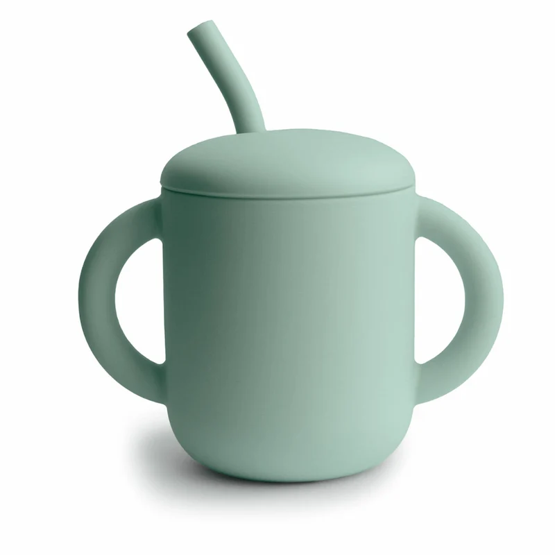 Tasse et Paille en Silicone Vert - Mushie
