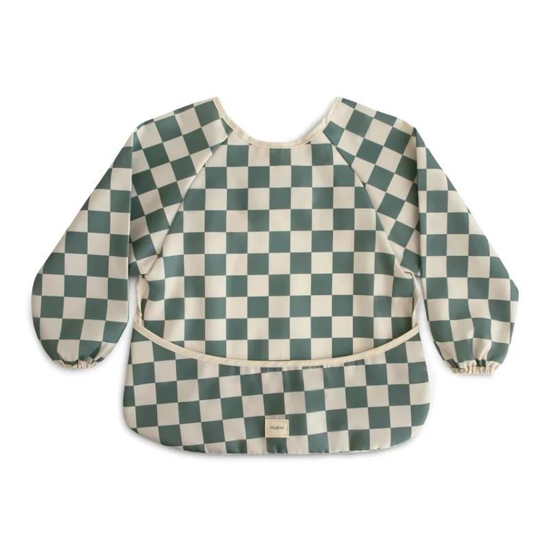 Bavoir à Manches Damier Vert - Mushie