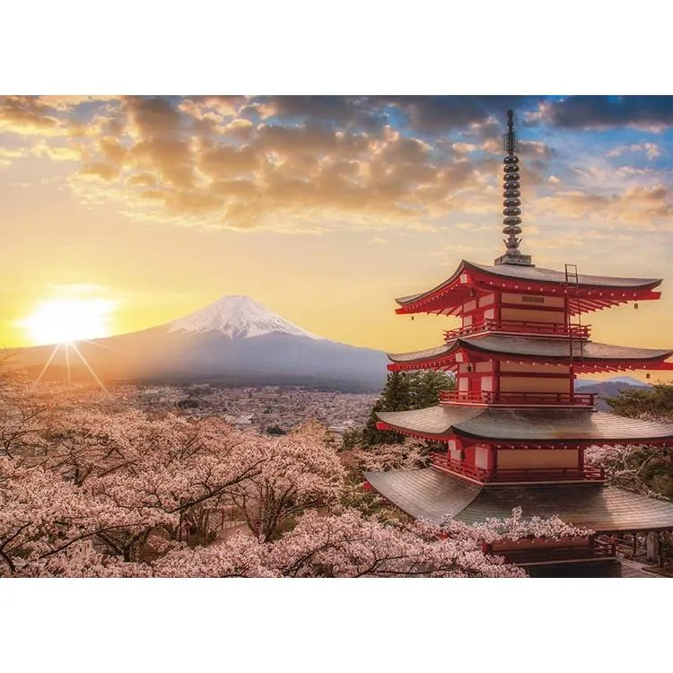 Puzzle Fudži a třešňové květy za úsvitu Yamanashi 500 dílků YAM-05-1023 YANOMAN