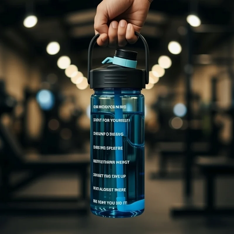 Gourde d'Eau Motivation Avec Paille Bleu 1,5 L