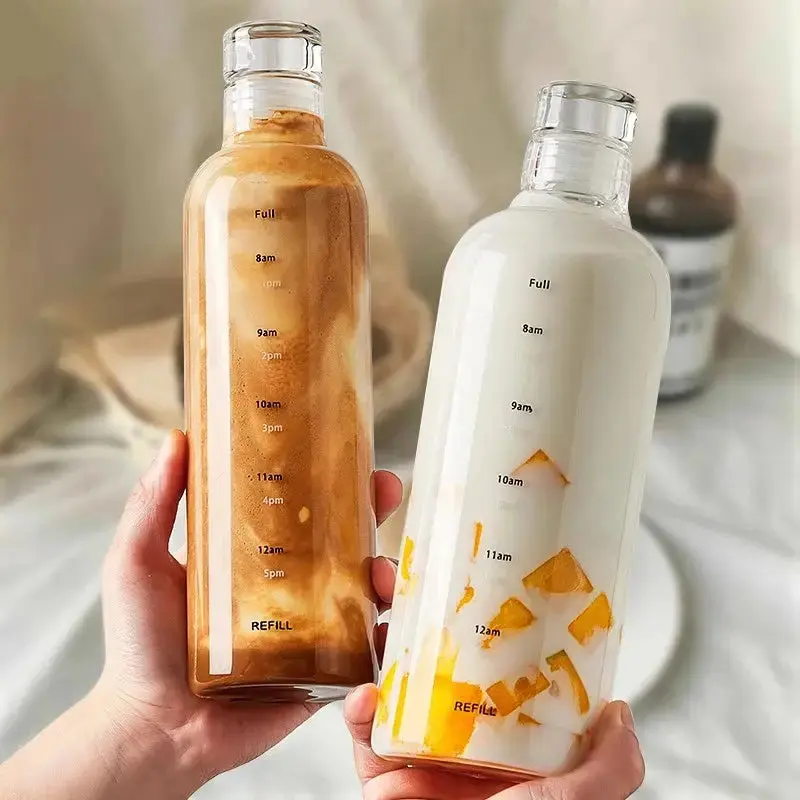 Lot de 2 gourdes en verre de 1L avec graduation horaire