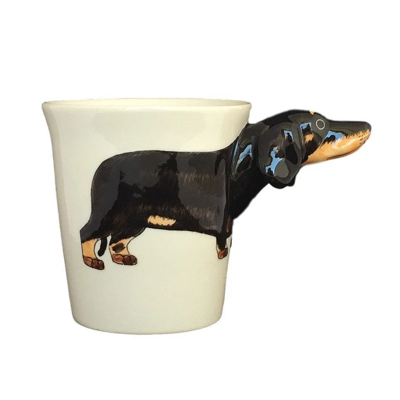 Black Dachshund Hand Painted Coffee Mug