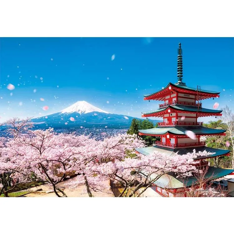 Puzzle Hora Fudži a třešňový květ Blizzard Pětipatrová pagoda Jamanaši 108 dílků YAM-01-2092 YANOMAN