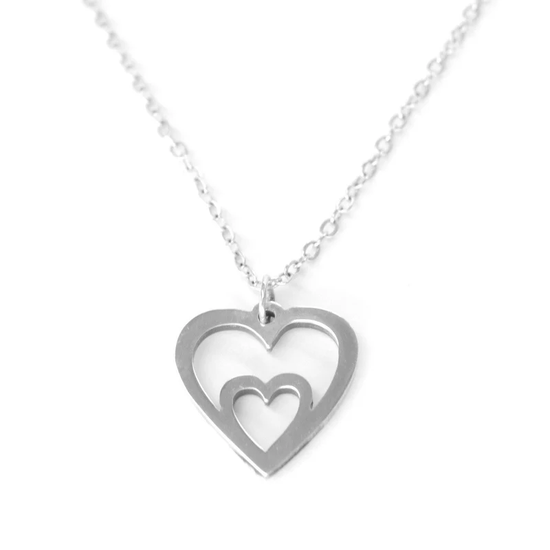 Hand Crafted Sterling Silver Double Heart Necklace