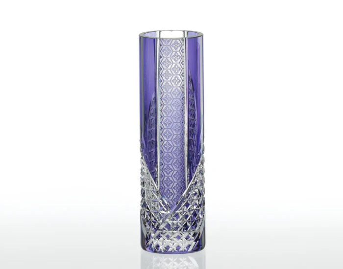 Křišťálová váza Kagami Edo Kiriko fialová F489-2625-CMP