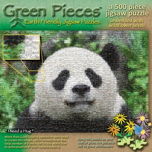 I Need a Hug Panda Green Jigsaw Puzzle
