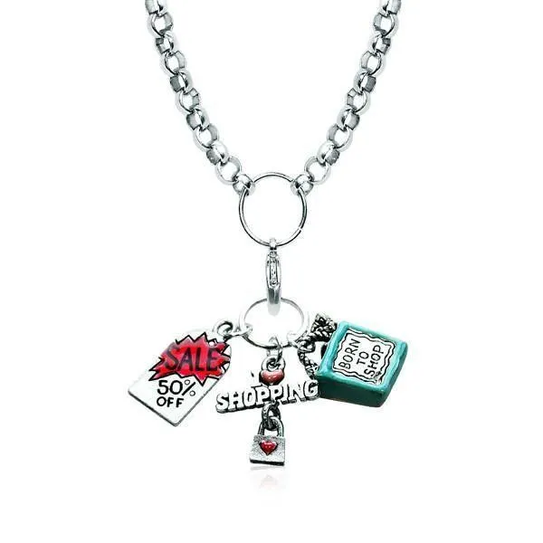 Shopper Mom Charm Necklace in Silver