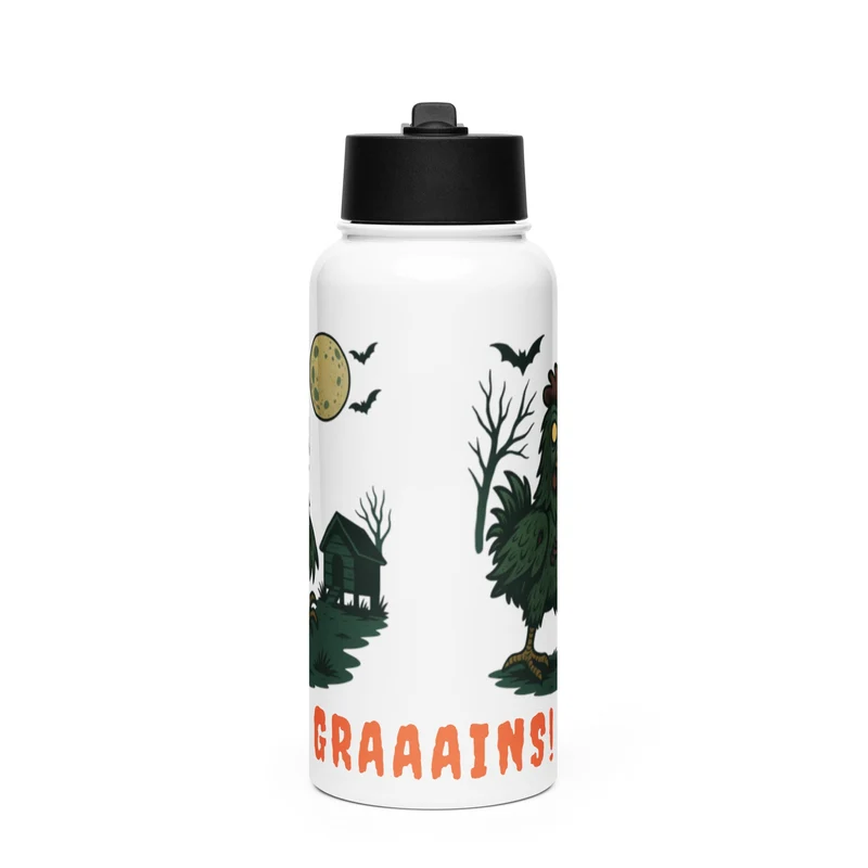 Zombie Chicken Halloween Stainless steel water bottle with a straw