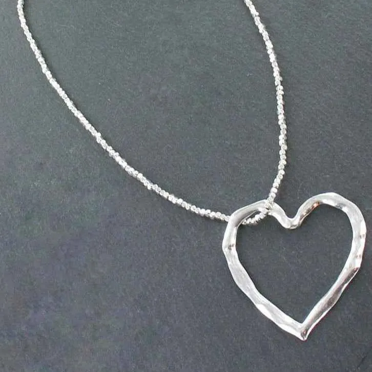 Open Heart Necklace In Silver Plate