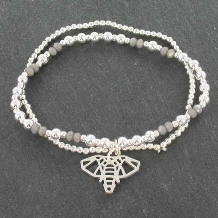 Double Strand Bracelet With Elephant Pendant In Silver Plate