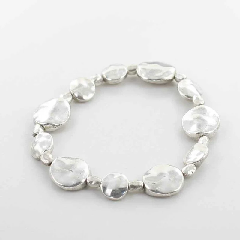 Beaten Disc Bracelet In Silver Plate