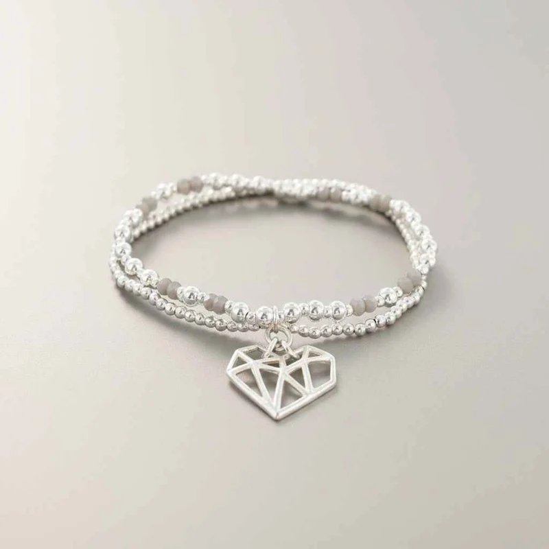 Double Strand Bracelet With Heart Pendant In Silver Plate
