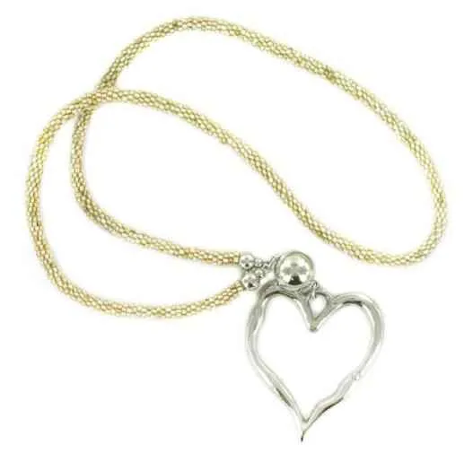 Beaded Rope Necklace with Open Heart