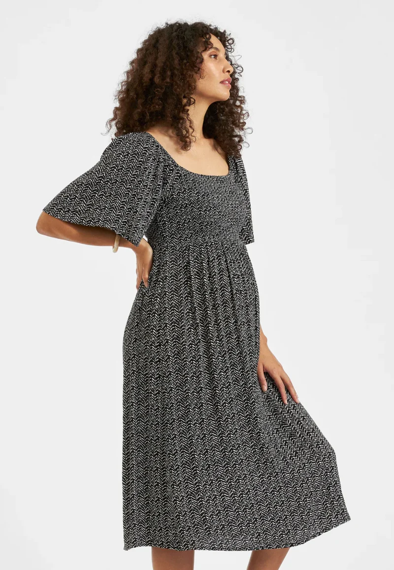 Emmy Shirred Maternity Dress Black / Natural