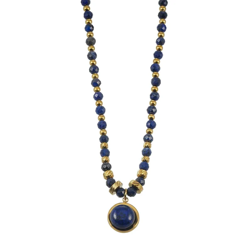 TANISHIA: Natural Lapis Lazuli & Gold Infused Beaded Pendant Necklace