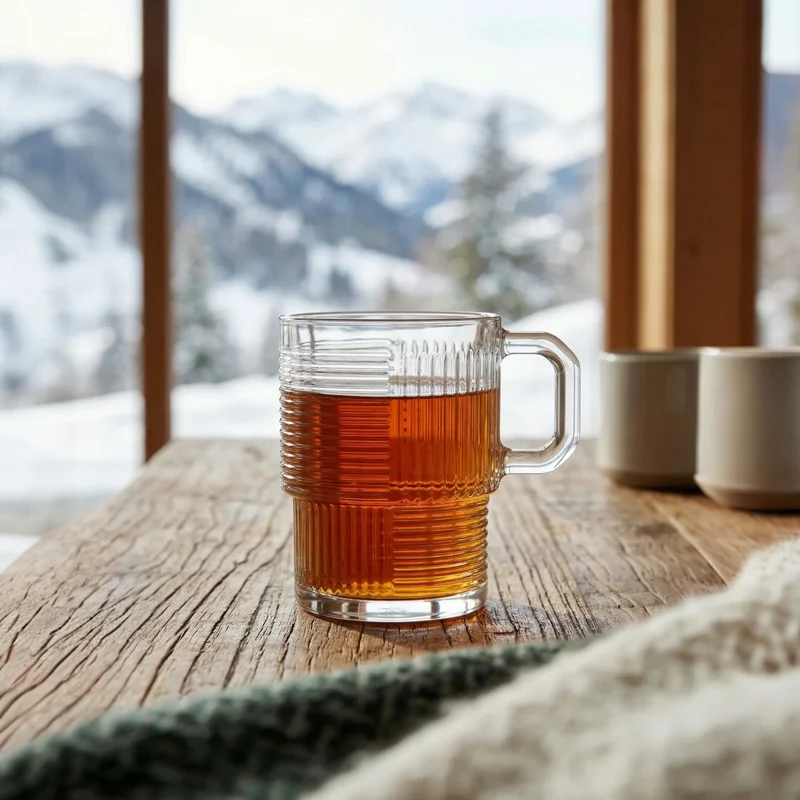Stackable Ribbed Glass Mugs 9oz - LAV HELEN - Set of 6