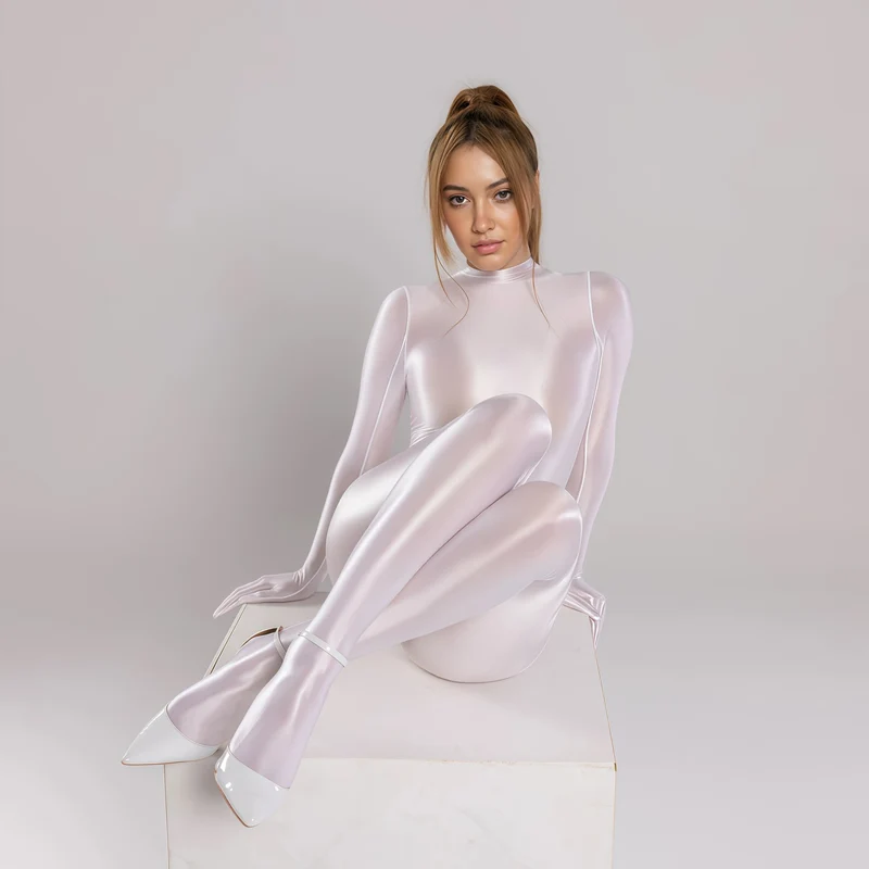 Spandex Nylon Full Bodysuit Zentai Shinny Cosplay Jumpsuit Attached Gloves