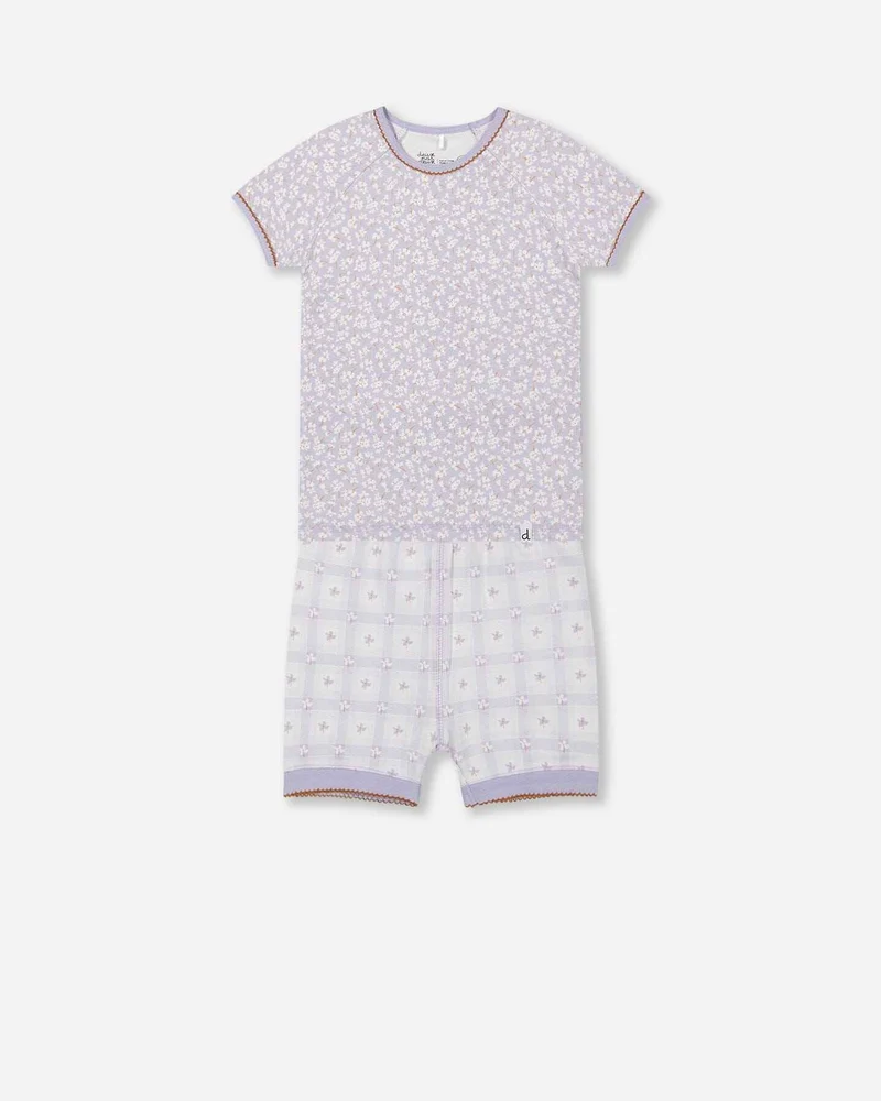 Organic Cotton Two Piece Pajama Set Lilac Printed Little Flowers