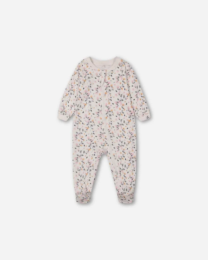 Organic Cotton One Piece Pajama Cream Printed Flowers