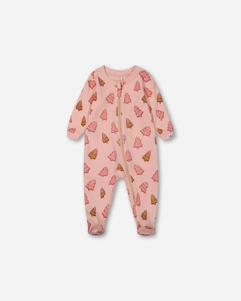 Organic Cotton One Piece Pajama Pink Christmas Cookies
