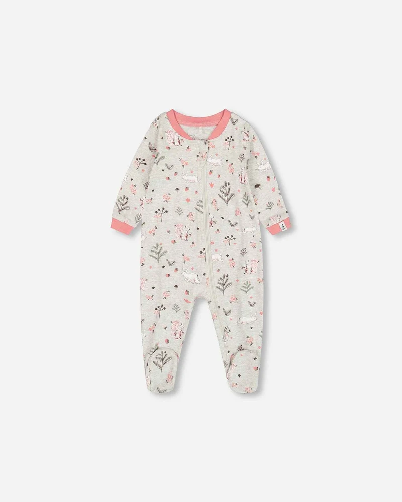 Organic Cotton One Piece Pajama Beige Mix Printed Squirrel