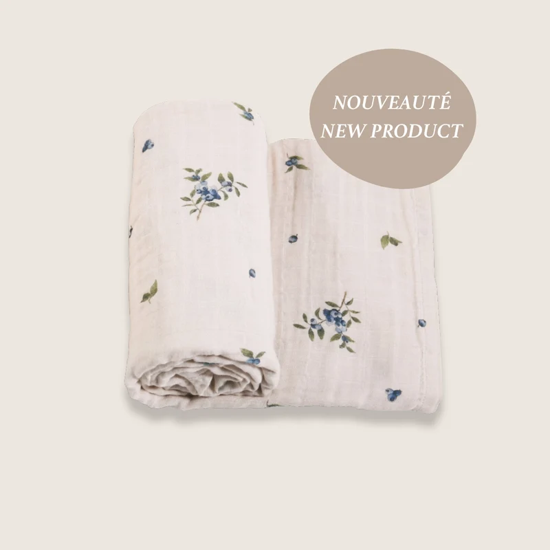 Organic Cotton Muslin Swaddle Blanket - Blueberry