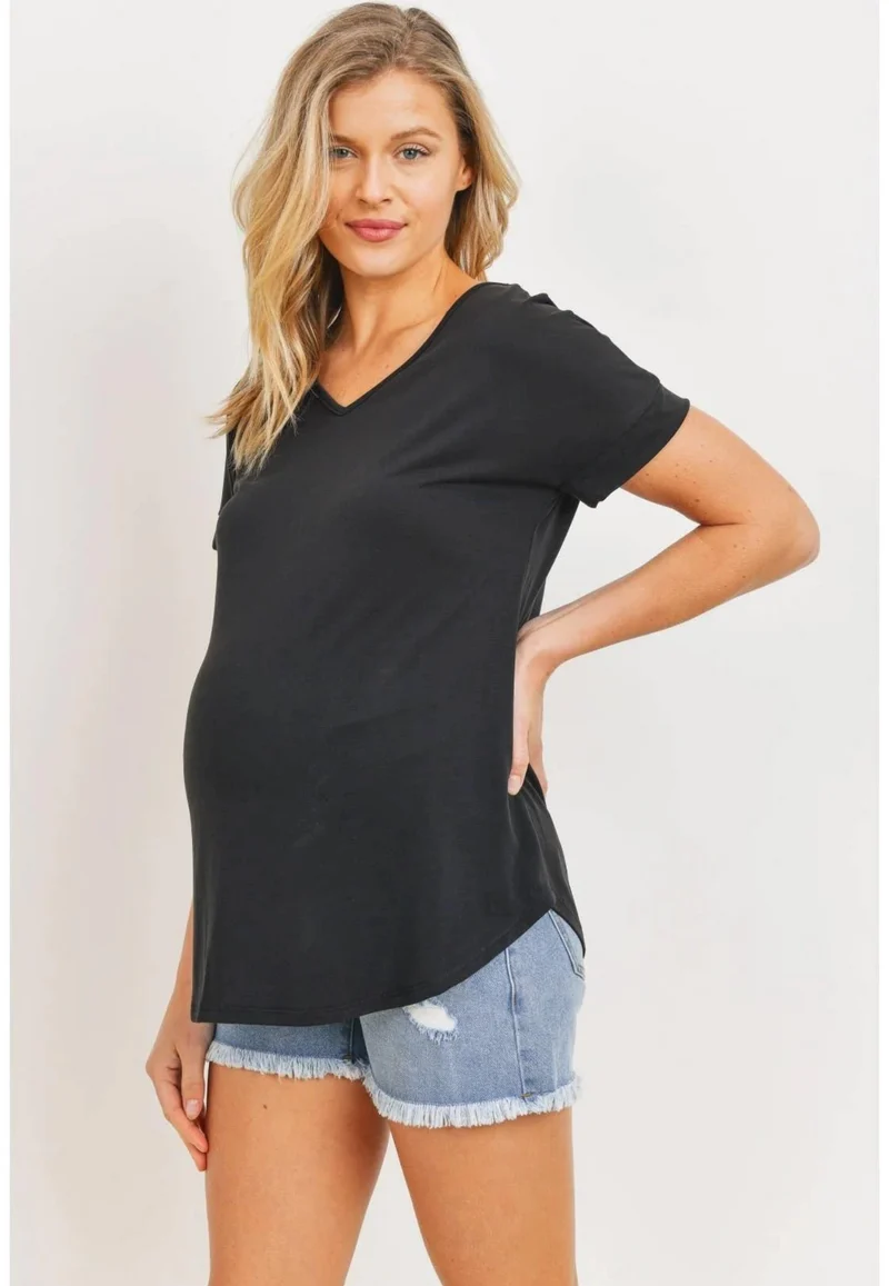 Open Back V-Neck Maternity Basic Tee Shirt