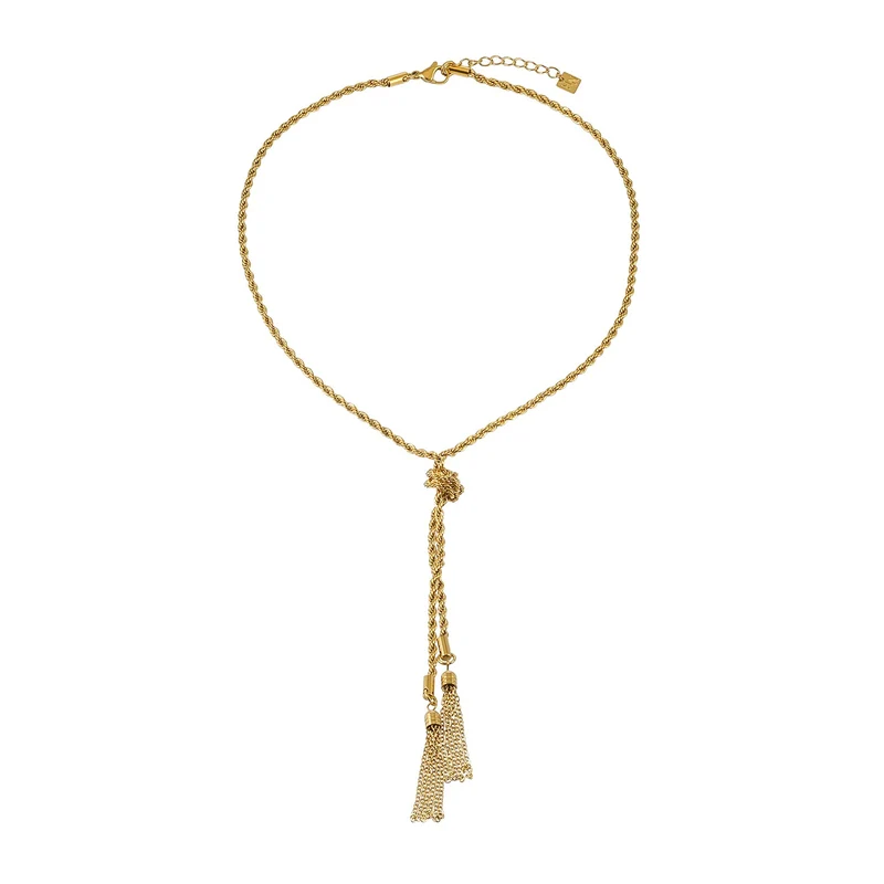PIO Gold: Rope Chain Tassel Y-Necklace for Women – Adjustable Dainty Lariat Drop Statement Jewelry Perfect for Layering