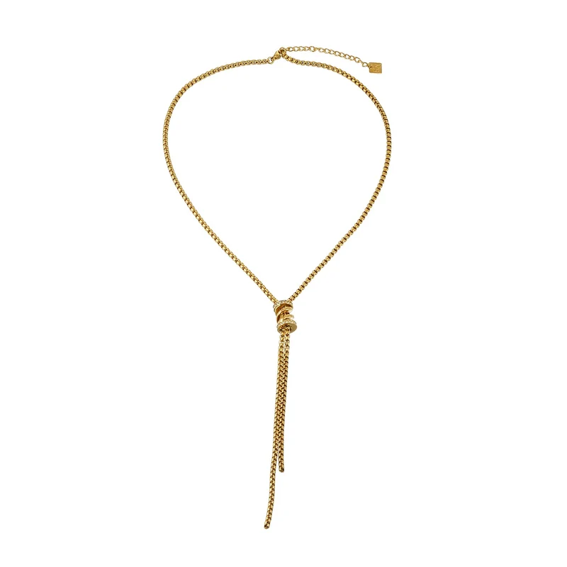 MAHANA Gold: Lariat Necklace with Sliding Bead & Tassel Drop – Modern Minimal Statement