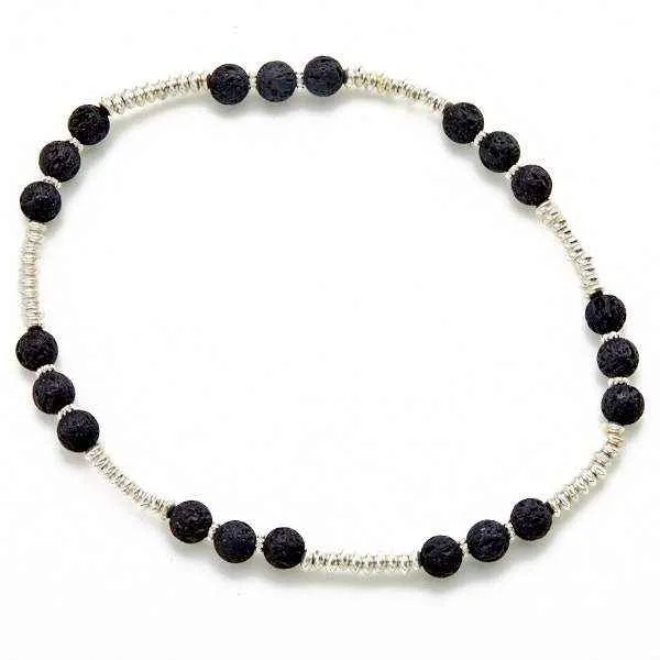 Lava Stone & Silver Plate Double Wrap Bracelet