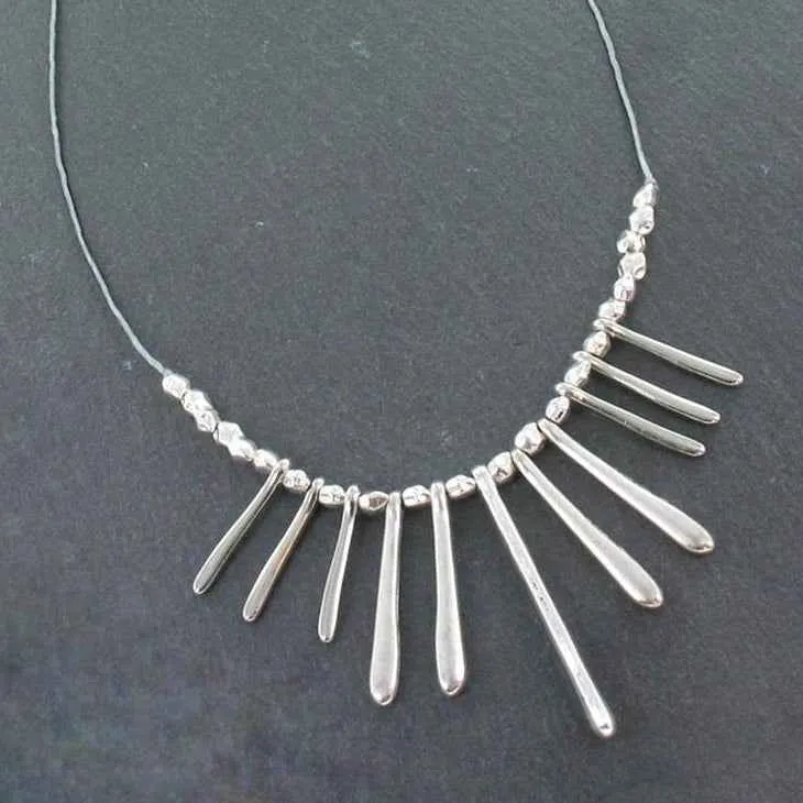 Drop Fan Necklace In Silver Plate