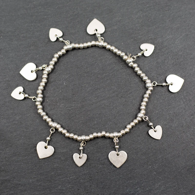 Silver Plate Elasticated Heart Charm Bracelet