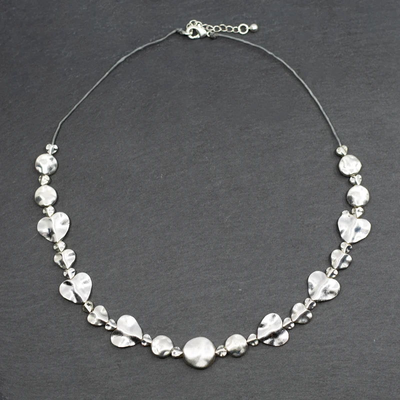 Silver Plate Beaten Heart Necklace