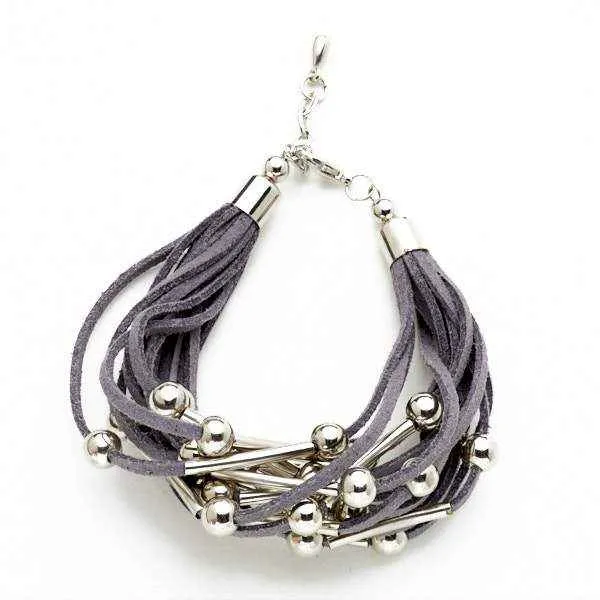 Silver Tube & Ball Bracelet On Suede