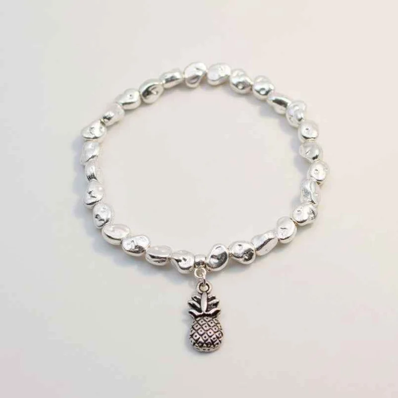Pineapple Charm Nugget Bracelet in Silver Plate