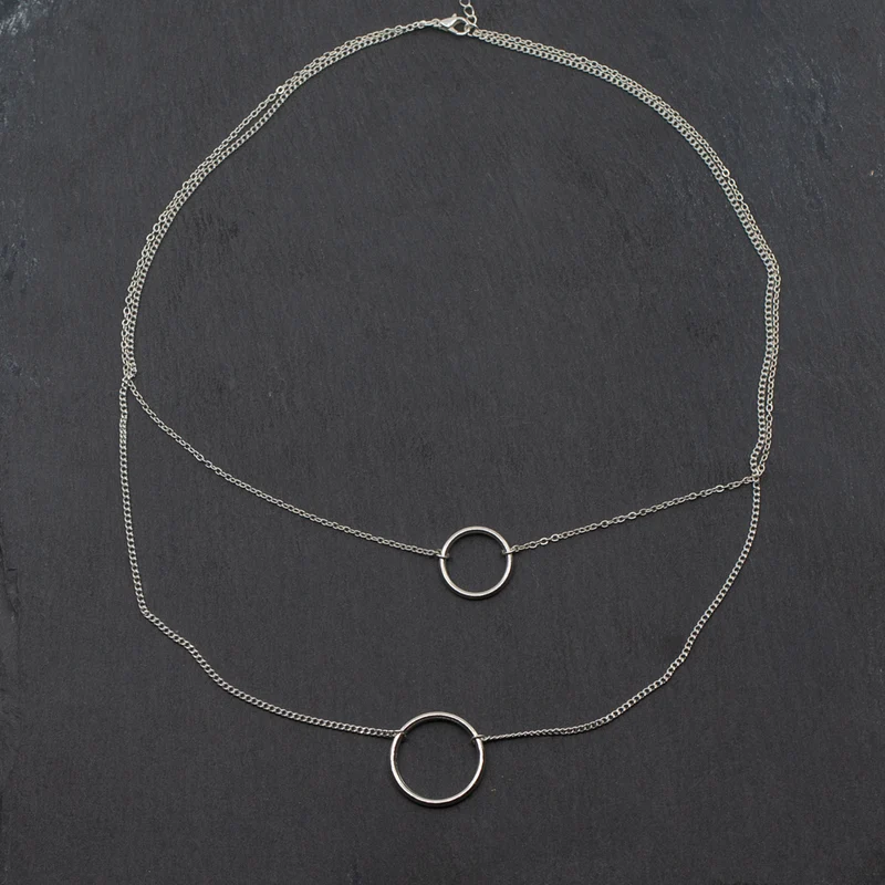 Double Strand Ring Necklace In Silver Plate