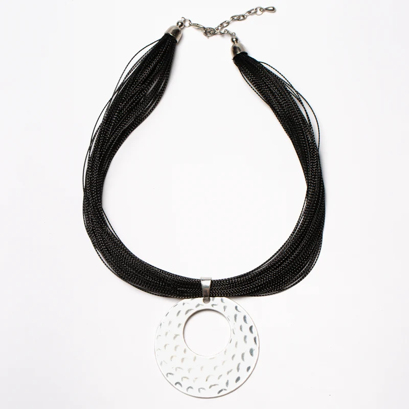 Beaten Disc Necklace On Multi Thread
