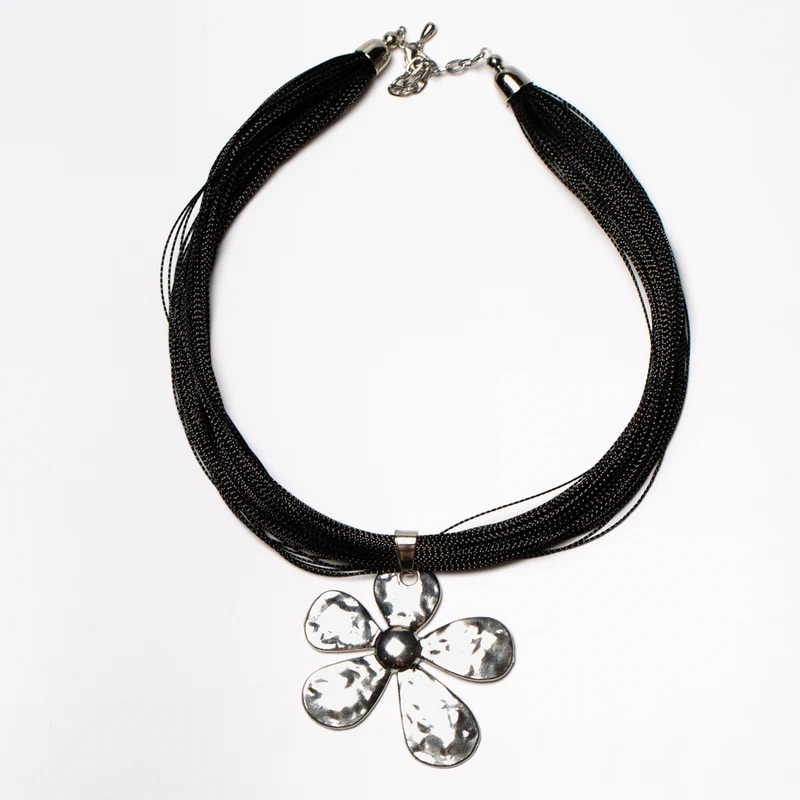 Beaten Flower Necklace On Multi Thread
