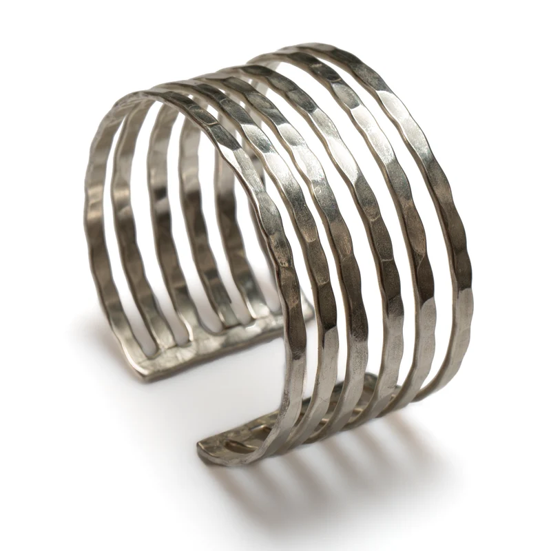 Six Strand Metal Cuff - Silver Colour