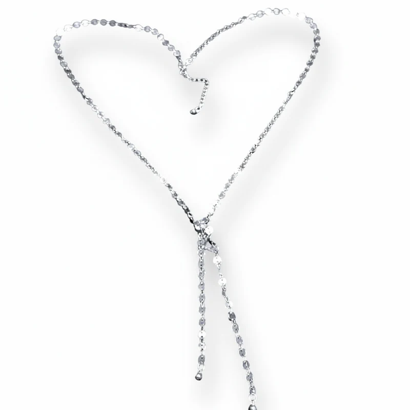 Disc Chain Necklace With Double Drop In Silver Plate